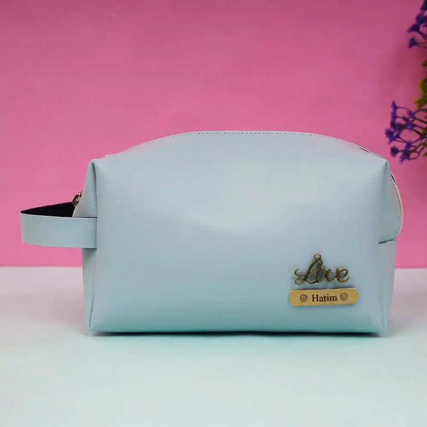 Personalized PU Box Pouch with Charm- Sky Blue